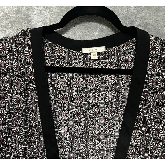 3/$20 Pleione Kimono Cardigan Tie Waist Black Lightweight Short Sleeve Large - Picture 2 of 6